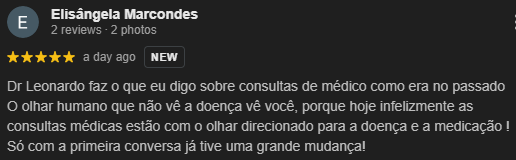 Review muito positivo no google sobre o dr. Leonardo Vivas