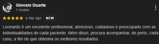 Review muito positiva no google sobre a conculta com o dr. Leonardo Vivas