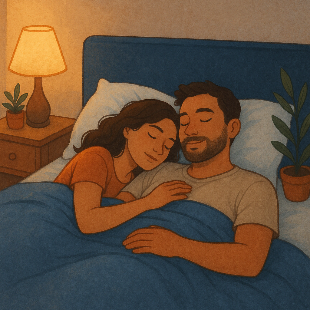 Um casal descansa confortavelmente em sua cama graças ao especialista em medicina do sono.