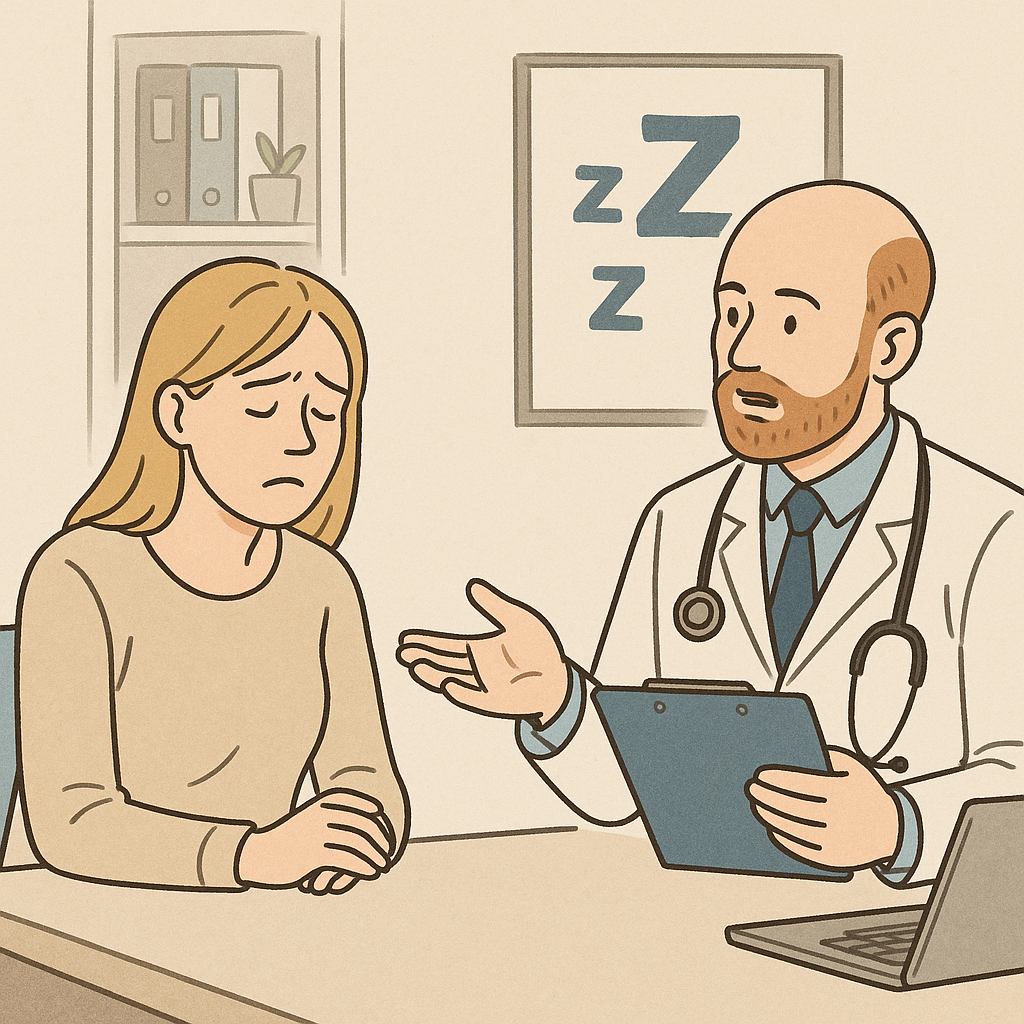 Uma mulher com sonolência diurna consulta com um médico do sono.